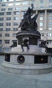 Monument at the Exchange showing French prisoners of war. They built Albert Docks.