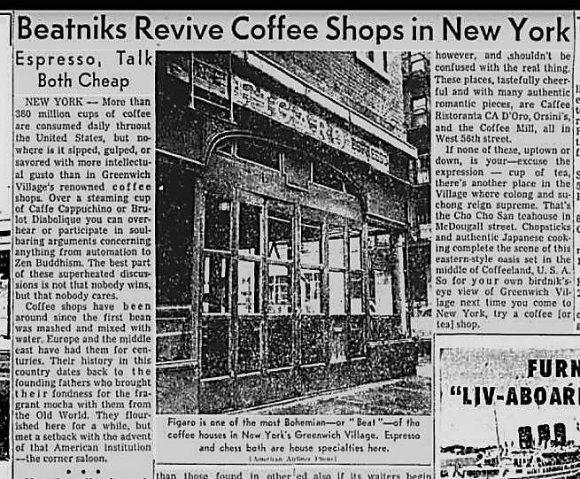 Coffee Bar New York Figaro Chicago Tribune 1960
